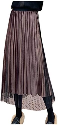 JFLYOU Elbise, Moda Ladys Altın Kadife Etek Yüksek Bel İnce Örgü Ekleme Etek Orta Buzağı