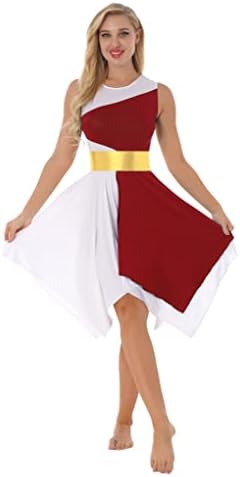JanJean Kadın Asimetrik Renk Blok Tankı Elbise Lirik Çağdaş dans kostümü Övgü Liturjik Elbise