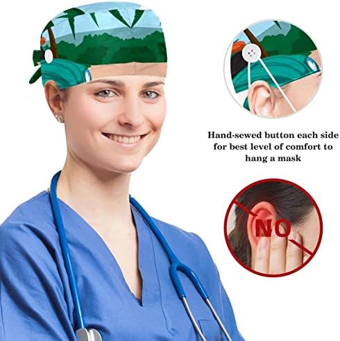 Cerrahi Kap Kabarık Kapaklar çalışma kapağı Düğmeler ve Yay Saç Scrunchie Kadınlar için,Uzun Saç, nostaljik araba Plaj