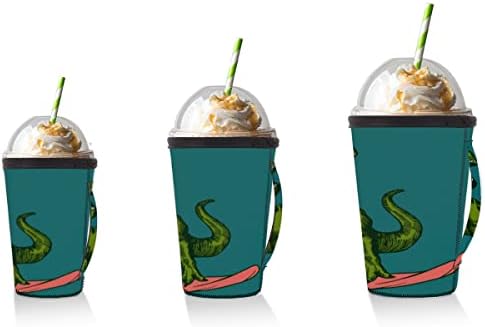 Hayvan Dinozor Serin Sörfçü Kullanımlık Buzlu Kahve Kollu Kolu Neopren kupa kılıfı Soda, Latte, Çay, İçecekler, Bira (Büyük