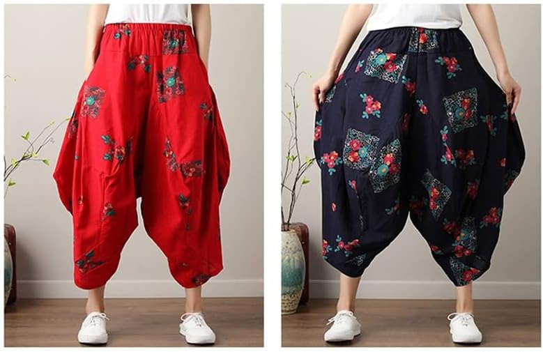 UKTZFBCTW Japon Tarzı Pantolon Harem Streetwear Kadın Etnik Elastik Bel Gevşek Uzun Geniş Bacak Color12 M