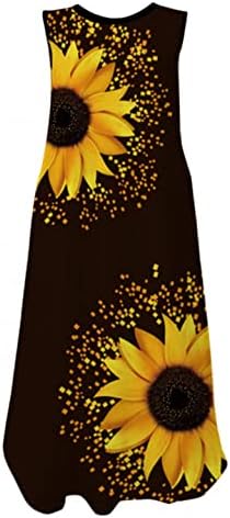 Zpervoba Yaz Elbiseler Kadınlar için Casual Boho Kolsuz Sundress Çiçek Bölünmüş Maxi Elbiseler Plaj Tankı Elbise Cepler ile