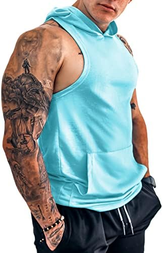 Erkek Egzersiz Kapşonlu Tankı Üstleri Spor Kolsuz Hoodies Kuru fit Vücut Geliştirme Kas Kesim T-Shirt Atletik Yelek Cep ile