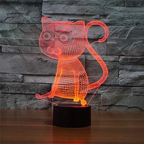Jınnwell 3D Kedi Hayvan Gece Işığı Lambası Illusion 7 Renk Değiştirme Dokunmatik Anahtarı Masa Masa Dekorasyon Lambaları