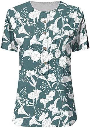 Kadınlar için Üstleri Şık Rahat Çiçek baskılı tişört Gömlek Eğlence Bölünmüş V Boyun Düğmesi Bluzlar Gevşek Fit Tunik T-Shirt
