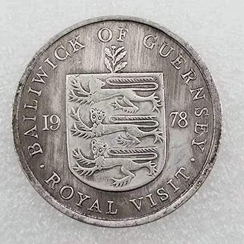 Antika El Sanatları 1978 İngiliz Kanal Adaları Yabancı Gümüş Dolar Gümüş Yuvarlak Sikke 0002