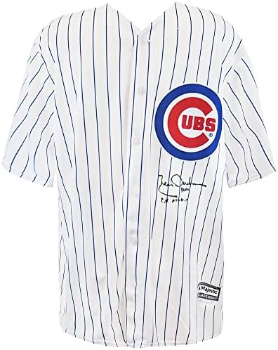 Leon Durham İmzalı Chicago Cubs Beyaz Çizgili Majestic Çoğaltma Beyzbol Forması w / Boğa, 2x Tüm Yıldız İmzalı MLB Formaları