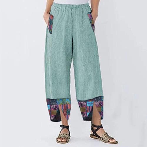 Pamuk Keten Pantolon Kadınlar için Rahat Yaz kapri cepli pantolon Yüksek Belli Rahat plaj pantolonları Vintage harem pantolon