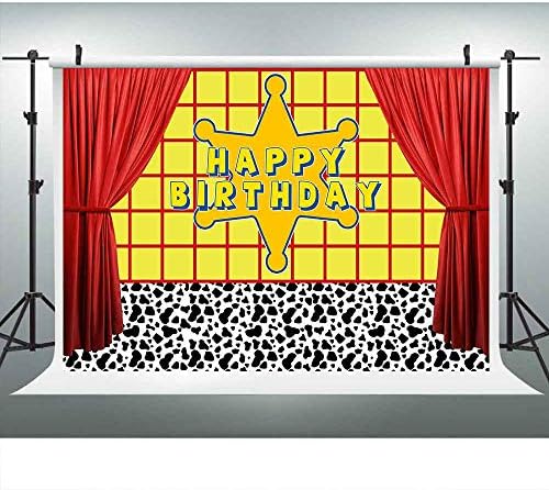 Oyuncak Tema Zemin Sarı Izgara Mutlu Yıllar Parti Fotoğrafçılığı için, 9x6FT, kırmızı Perde Karikatür Erkek Çocuk Çocuk Mutlu