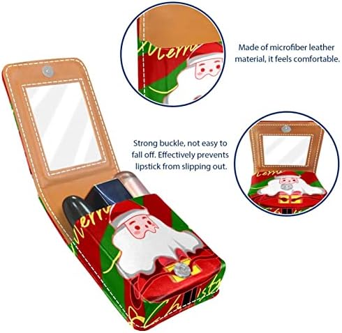 ORYUEKAN Ruj Kılıfı Ayna ile Sevimli Taşınabilir Makyaj Çantası kozmetik torbası, Karikatür Santa Merry Christmas