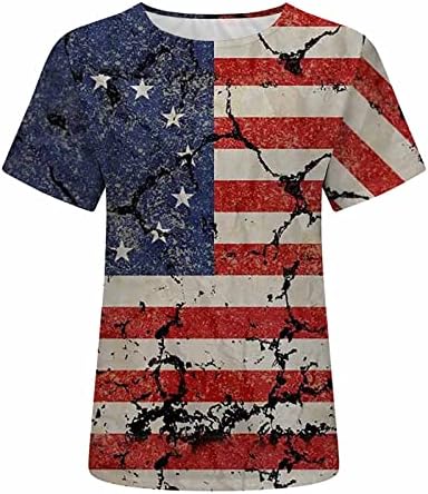 4th Temmuz Gömlek Kadınlar için Bağımsızlık Günü Yurtsever Tshirt Kısa Kollu Crewneck Yıldız Çizgili Baskı Tatil Bluz