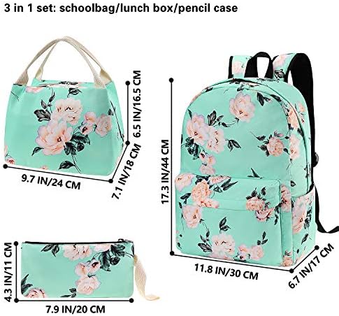 Junlıon Çiçekler Sırt Çantası Çocuklar okul çantası 3-in-1 Bookbag Seti, gül Laptop Sırt Çantası Öğle Yemeği Çantası Kalem
