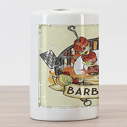 Ambesonne Barbekü Tabelaları Seramik Diş Fırçası Tutacağı, Barbekü ve Lezzetli Pişmiş Kebapların Izgara Tasarımı, Banyo için