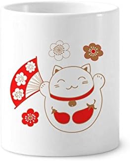 Japonya Şanslı Servet Kedi Çiçek Bakır Diş Fırçası Kalem Tutucu Kupa Seramik Standı Kalem Fincan