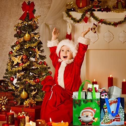 Kolları ile 12 Paket Noel Tote Çanta Su Geçirmez Kullanımlık Noel Bakkal Alışveriş Tote Sınıf için çok fonksiyonlu dokunmamış
