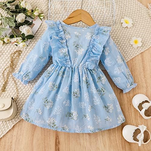 Toddler Uzun Kollu Elbise Bebek Çocuk Kız yaz giysileri Kıyafet Çiçek Pamuklu günlük elbiseler 1-4T