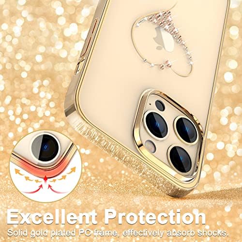 KINGXBAR Lüks Kaplama iPhone 14 Pro Max Kadınlar için [Ekran Koruyucu + Kamera Lens Koruyucu] sevimli Kalp Temizle Bling
