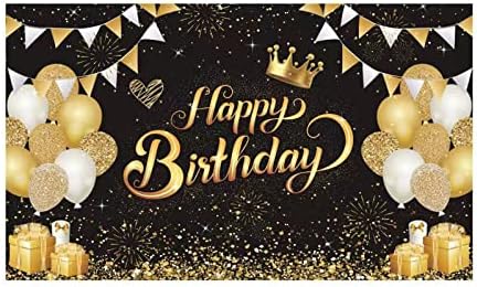Saptuba 5.9x3. 6ft Dayanıklı Kumaş Mutlu Doğum Günü Zemin Altın ve Siyah Parlak Altın nokta Glamour Sparkle Tatlı Fotoğraf