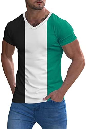 HDDK Erkek kısa kollu tişörtler V Boyun, Yaz Renk Bloğu Patchwork Slim Fit Spor Tee Üstleri Hafif Egzersiz Tshirt