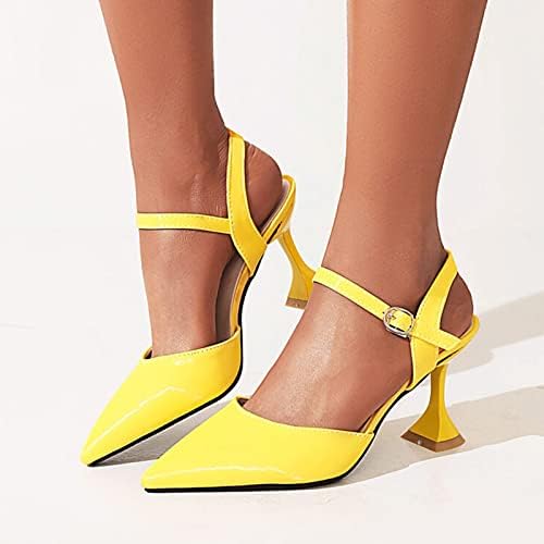 Kadınlar İçin sandalet Rahat Düz Renk Sivri Burun Moda Kaymaz Stilettos Toka Ayak Bileği Kayışı Kare Yüksek Topuk Ayakkabı