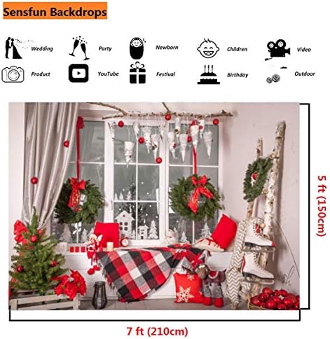 Sensfun Noel Fotoğraf Backdrop İç Noel Ağacı Rustik Ahşap Pencere Hediye Süslemeleri Arka Plan için Aile Noel Tatil Parti