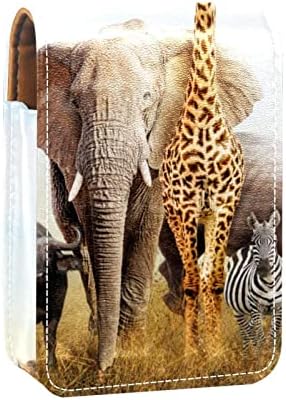 Vahşi Hayvanlar Fil Zürafa Küçük Ruj Kılıfı İçin Ayna İle Çanta, Dayanıklı Deri Kozmetik makyaj tutucusu, Taşınabilir Seyahat