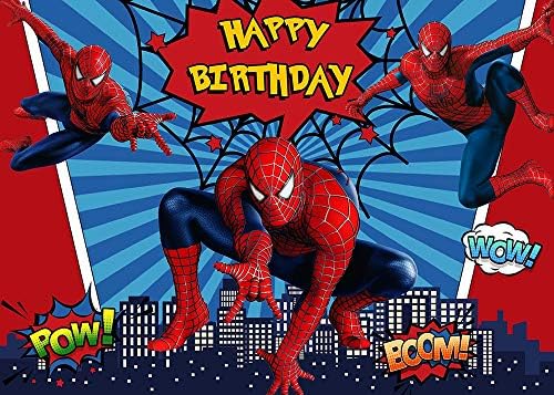 Örümcek adam Fotoğraf Arka Planında Süper Kahraman Şehir Tema Fotoğraf Arka Plan Çocuklar Mutlu Doğum Günü Örümcek Adam Dekorasyon