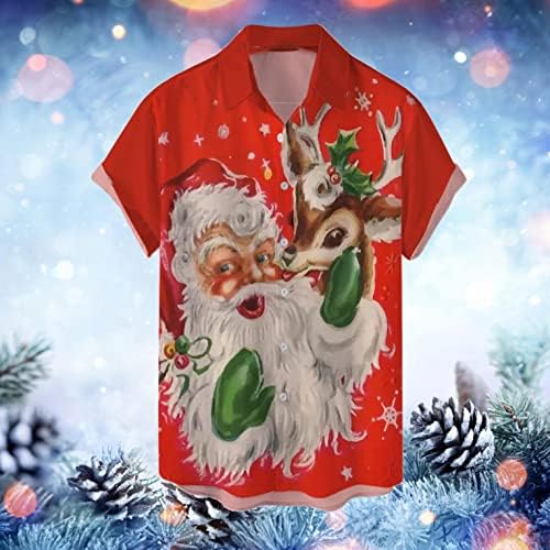 Gömlek Erkekler için, Noel Noel Baba Baskı Düğmesi Aşağı Turn-aşağı Yaka Üstleri Ev Rahat Gömlek Tişörtü Kazak Balıkçı Yaka