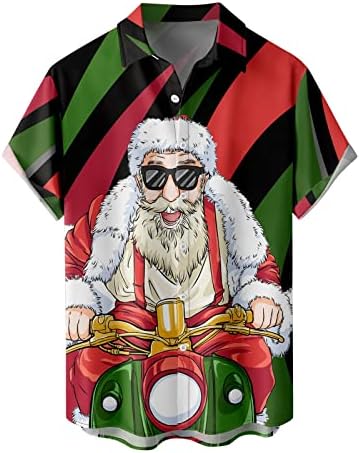 XXBR Noel Kısa Kollu Gömlek Mens için, Noel Noel Baba Baskı Düğmesi Aşağı Turn-aşağı Yaka Üstleri Ev Rahat Gömlek Hafif Ceket