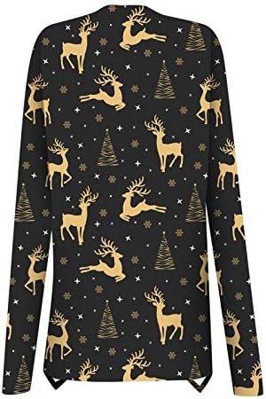 Noel Hırka Kadınlar için Uzun Kollu Moda Büyük Boy Açık Ön Noel Ağacı Ekose Kar Tanesi Ren Geyiği Örgü Dış Giyim Ceket