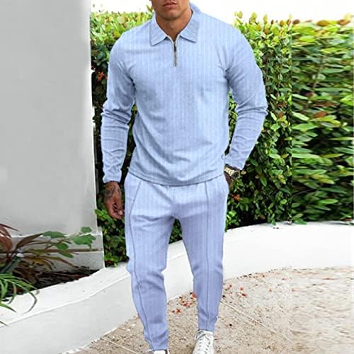 Erkekler Düzenli Takım Elbise erkek Rahat Şerit İki Parçalı Set Fermuar Yaka Bluz İpli Cep Erkek Kazanılmış Takım Elbise