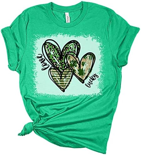 Şanslı Aşk Kalpler St Patrick Günü Gömlek Bella İrlandalı Grafik Baskı Gömlek Kadınlar için