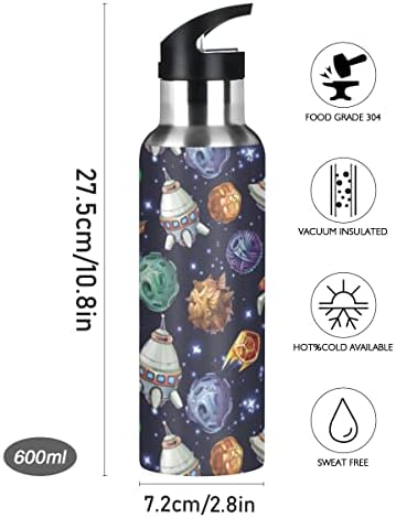 Uzay Gemisi Gezegen Uzay Su Şişesi Termos Hasır Kapaklı çocuklar için Erkek Kız, 600 ml,Sızdırmaz Paslanmaz Çelik spor şişesi