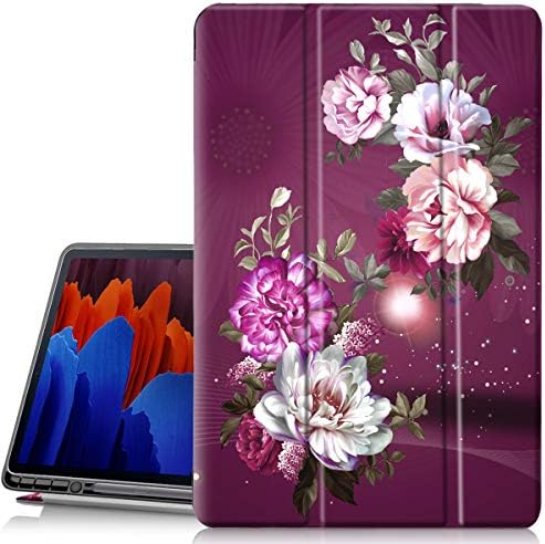 Hocase Galaxy Tab S7 Plus Kılıf, Sevimli Çiçek Tasarımlı PU Deri Akıllı Flip Case, Otomatik Uyku Uyandırma Özelliği, Galaxy
