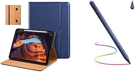 DTTO iPad 10th Nesil Kılıf 10.9 İnç 2022, Premium Deri İş Folio Standı Kılıf Lacivert Stylus Kalem ile Mavi