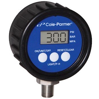 Cole-Parmer Dijital Basınç Göstergesi, 0-100 psi, 2,5 Çap, 1/4 NPT (M), Pnömatik