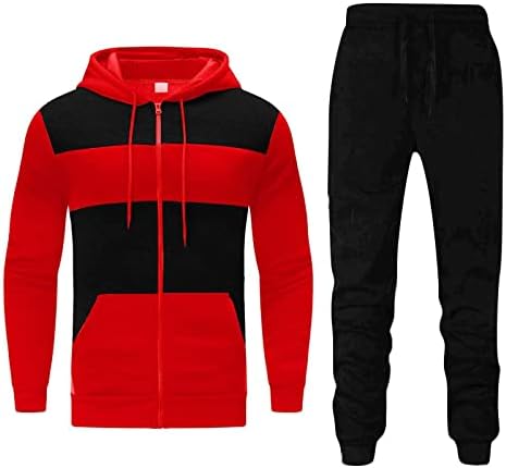 BADHUB 2 adet Kıyafetler Erkek Spor Eşofman Uzun Kollu Kazak Hoodies Kazak ve Sweatpants Colorblock Sonbahar Kış Takım Elbise