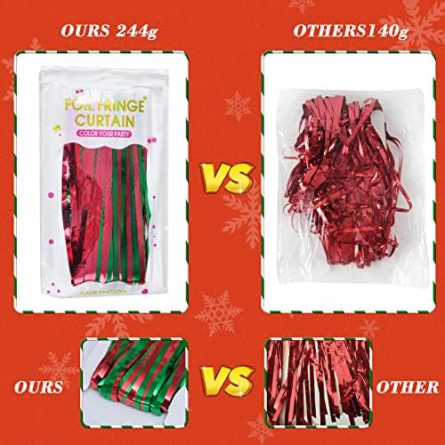 LYUBASA 3 Paket Noel Partisi Süslemeleri, Kırmızı ve Yeşil Cicili Bicili Folyo Saçak Perdeler, çirkin Kazak tema fotoğraf